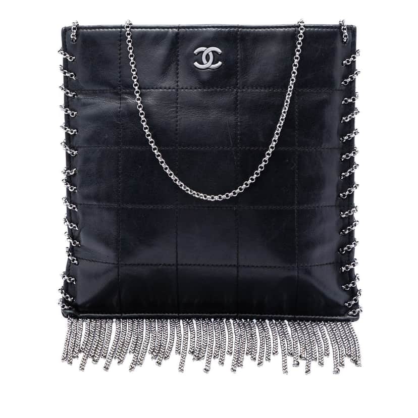 Chanel CC Choco Bar Lambskin Chain Fringe Crossbody Black Leather Very good condition - Front View