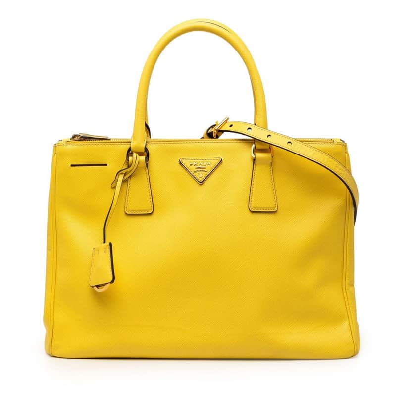 Prada Medium Saffiano Lux Galleria Double Zip Satchel Yellow Leather Very good condition - Front View