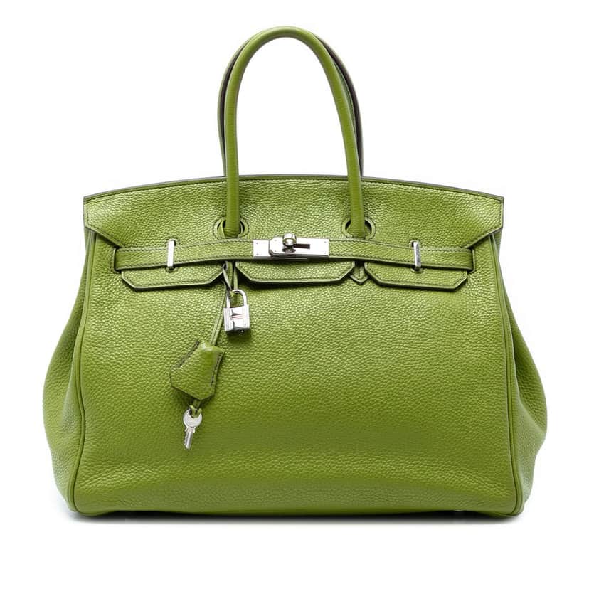 Hermès Clemence Birkin Retourne 35 Green Leather Very good condition - Front View