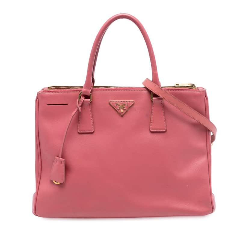 Prada Medium Saffiano Lux Galleria Double Zip Satchel Pink Leather Very good condition - Front View