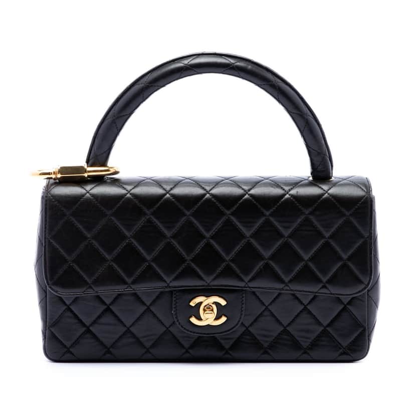Chanel Medium Lambskin Kelly Parent Top Handle Bag Black Leather Very good condition - Front View