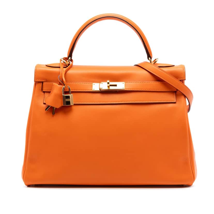 Hermès Gulliver Kelly Retourne 32 Orange Leather Very good condition - Front View