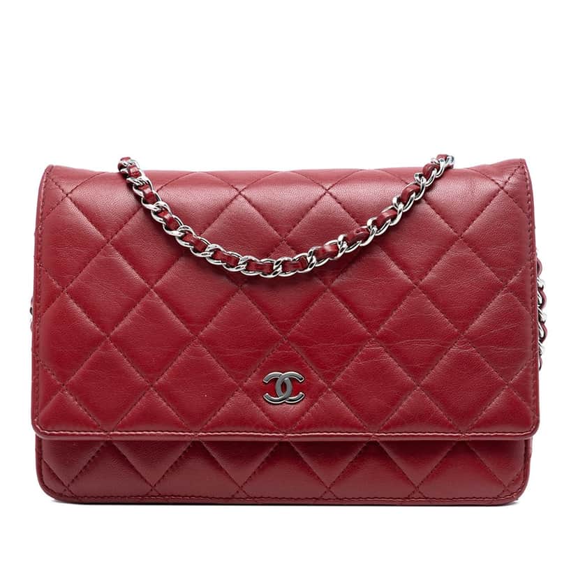 Chanel CC Quilted Lambskin Wallet on Chain Red Leather Very good condition - Front View
