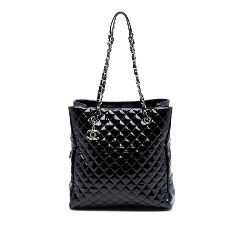 Chanel CC Quilted Patent North South Tote Black Leather Very good condition - Front View