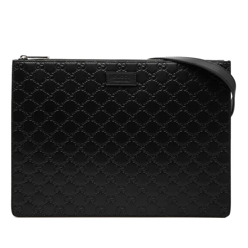 Gucci Guccissima Zip Messenger Bag Black Leather Very good condition - Front View