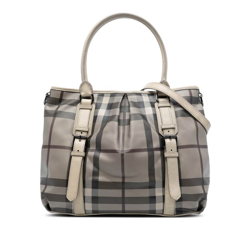 Burberry Smoke Check Coated Canvas Northfield Satchel Beige Very good condition - Front View
