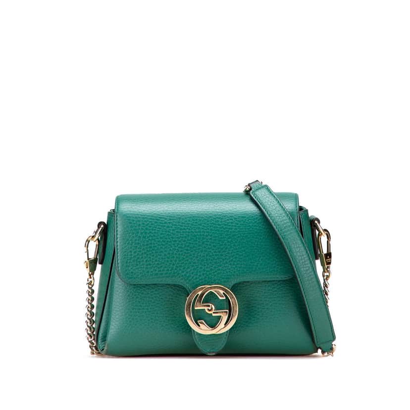 Gucci Small Dollar Calfskin Interlocking G Crossbody Green Leather Very good condition - Front View