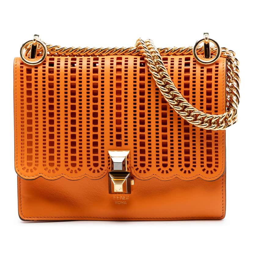Fendi Small Vitello Grace Openwork Kan I Crossbody Orange Leather Very good condition - Front View