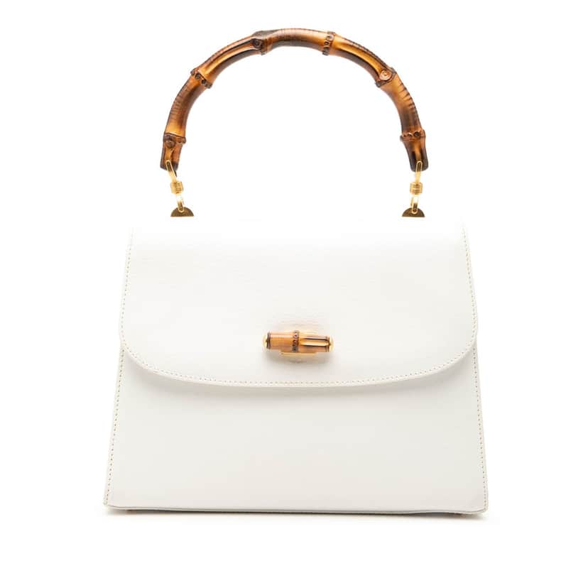 Gucci Calfskin Bamboo Top Handle Bag White Leather Very good condition - Front View
