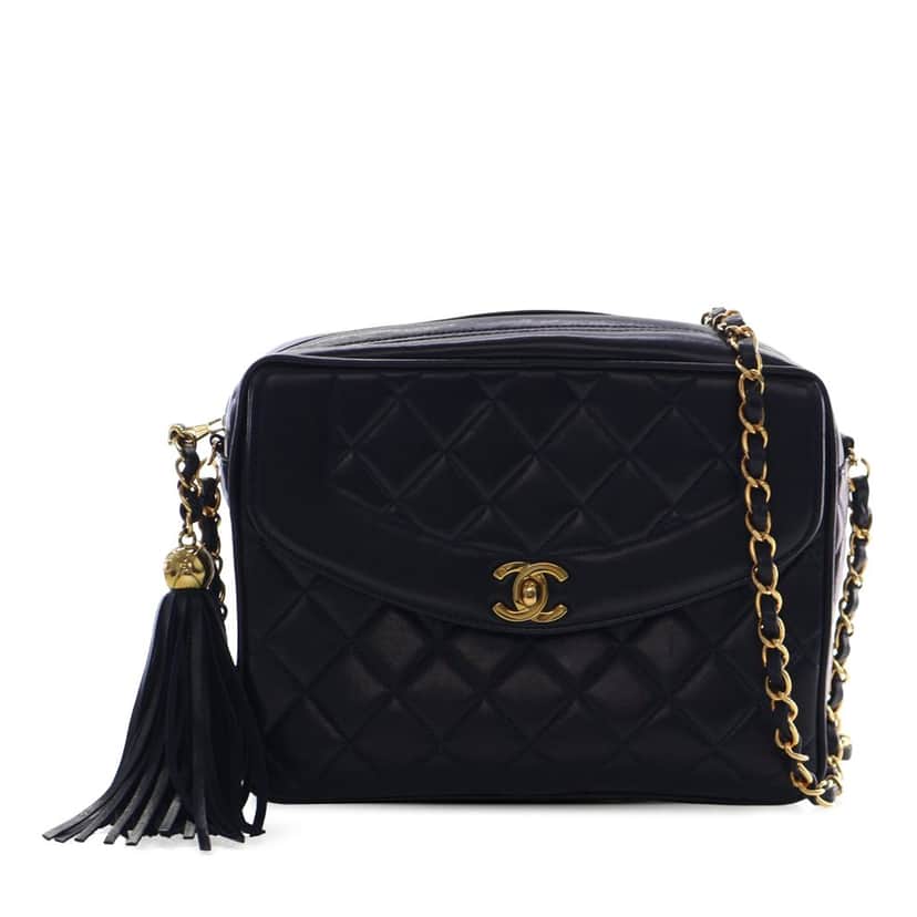 Chanel Small Quilted Lambskin Diana Tassel Camera Bag Blue Leather Very good condition - Front View