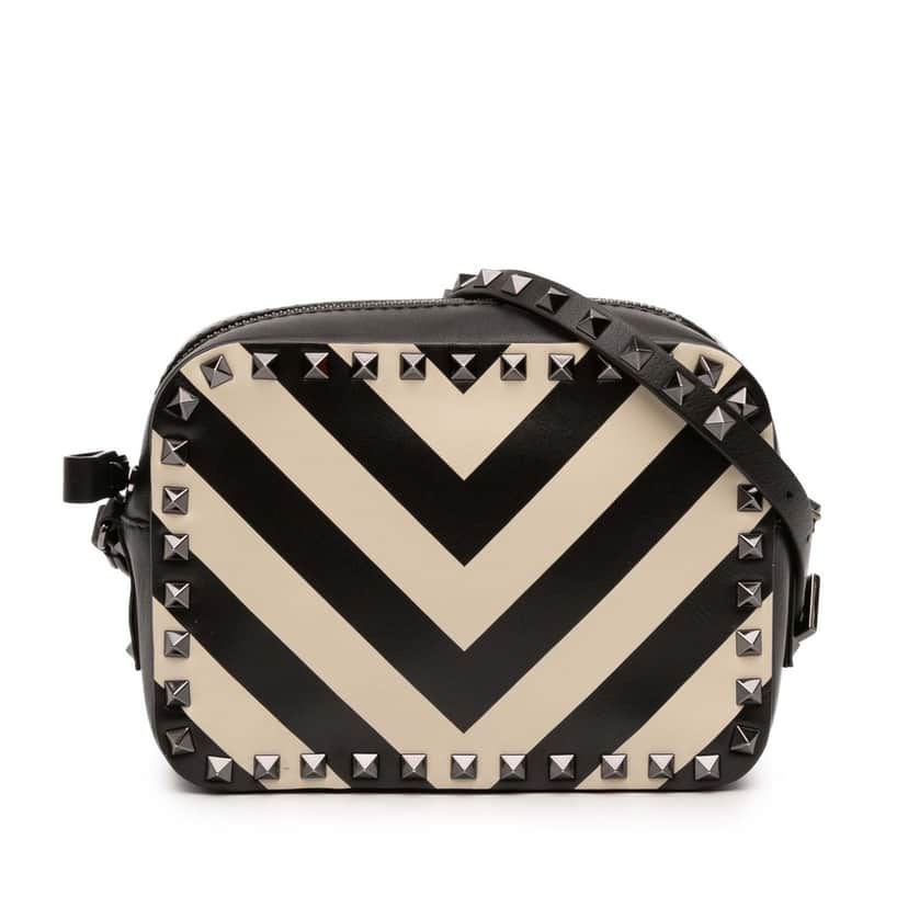 Valentino Leather Chevron Print Rockstud Camera Bag Black Leather Very good condition - Front View