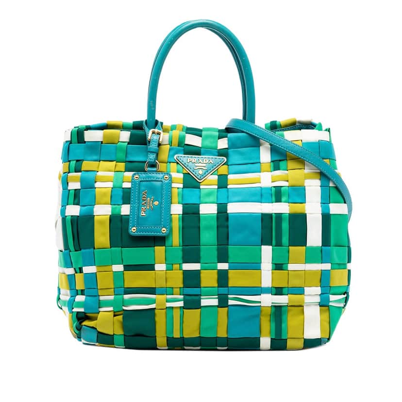 Prada Woven Tessuto Shopping Tote Blue Very good condition - Front View