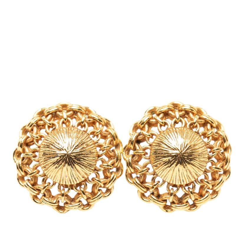 Chanel Gold Plated Chain Dome Clip On Earrings Gold Metal Very good condition - Front View