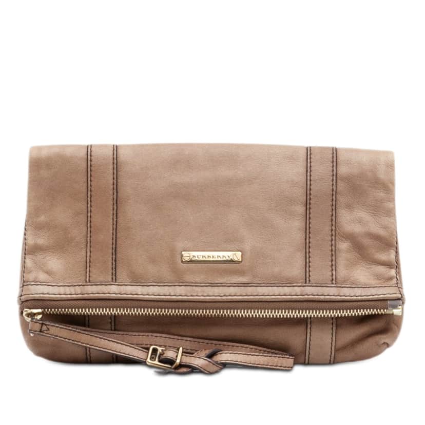Burberry Leather Fold Over Wristlet Clutch Brown Leather Very good condition - Front View