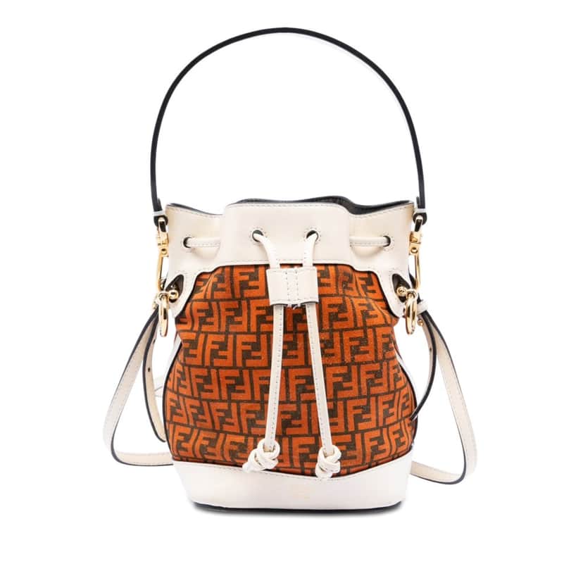 Fendi Mini Zucca Suede Mon Tresor Bucket Bag Orange Leather Very good condition - Front View