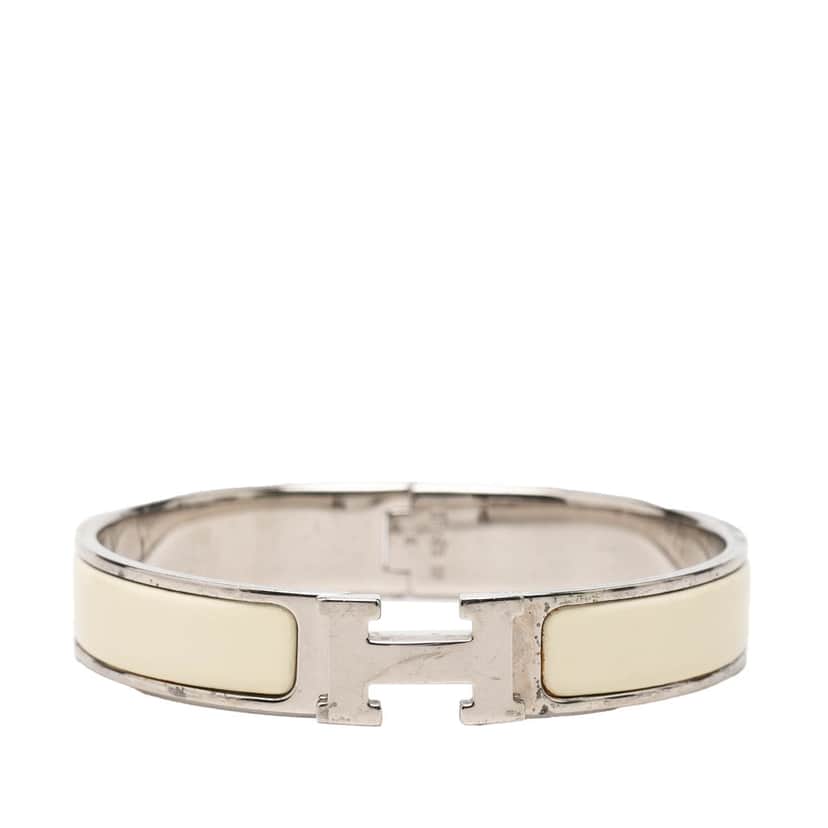 Hermès Narrow Enamel Clic H Bracelet PM White Very good condition - Front View