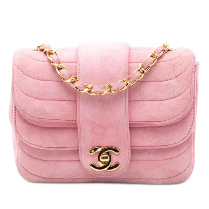Chanel Mini Square CC Horizontal Quilted Suede Double Flap Pink Leather Very good condition - Front View