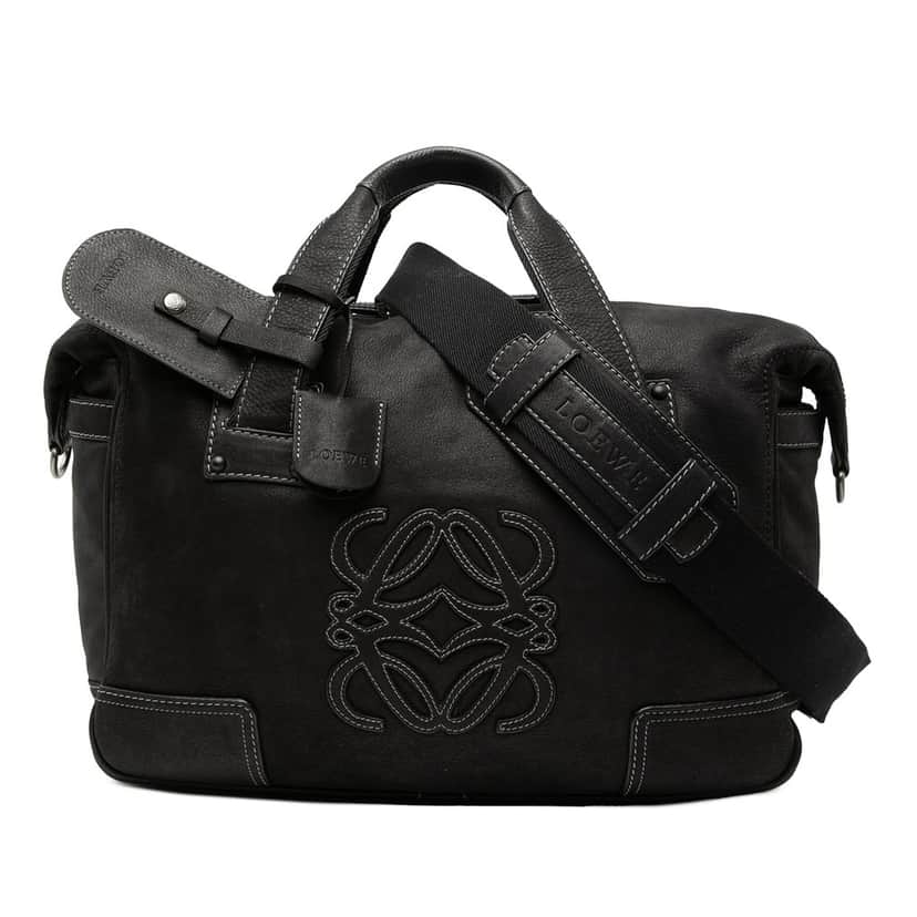 LOEWE Nubuck Anagram Satchel Black Leather Very good condition - Front View