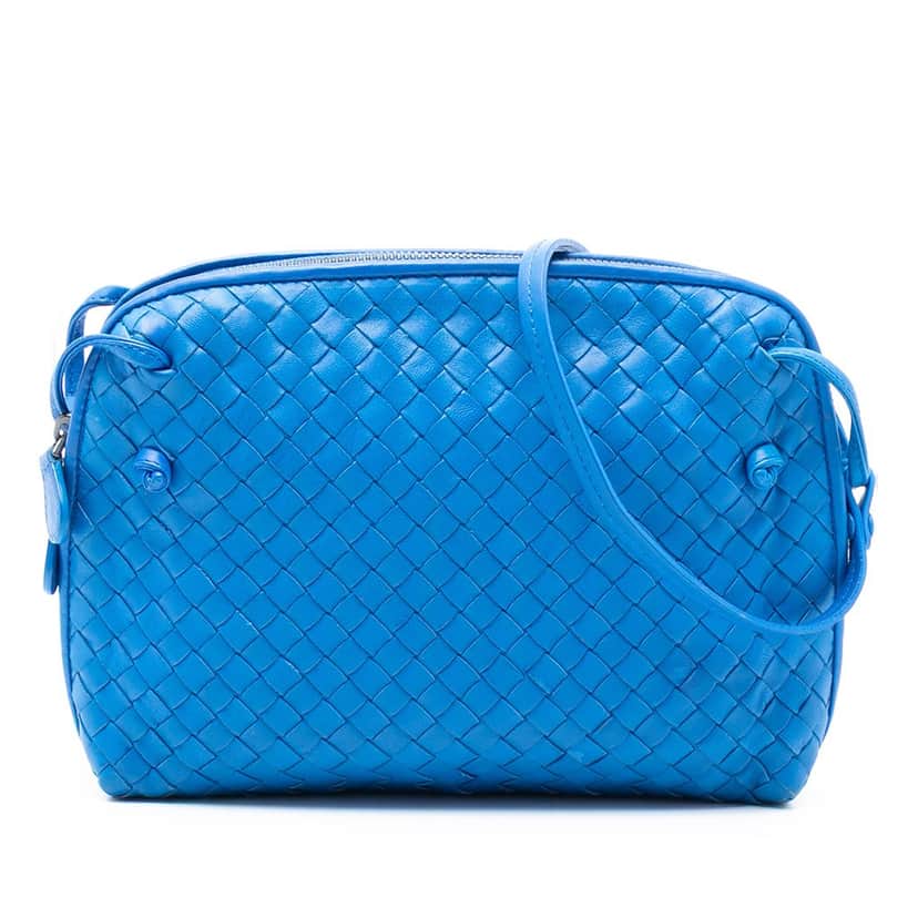 Bottega Veneta Nappa Intrecciato Nodini Crossbody Blue Leather Very good condition - Front View