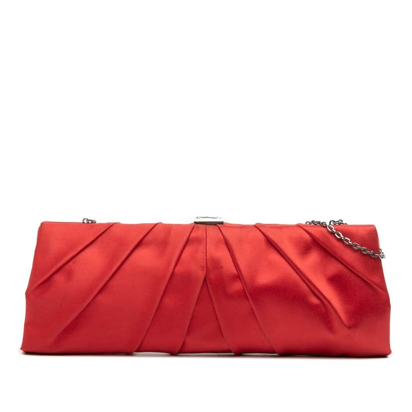 Valentino Satin Pleated Chain Evening Clutch Red Very good condition - Front View