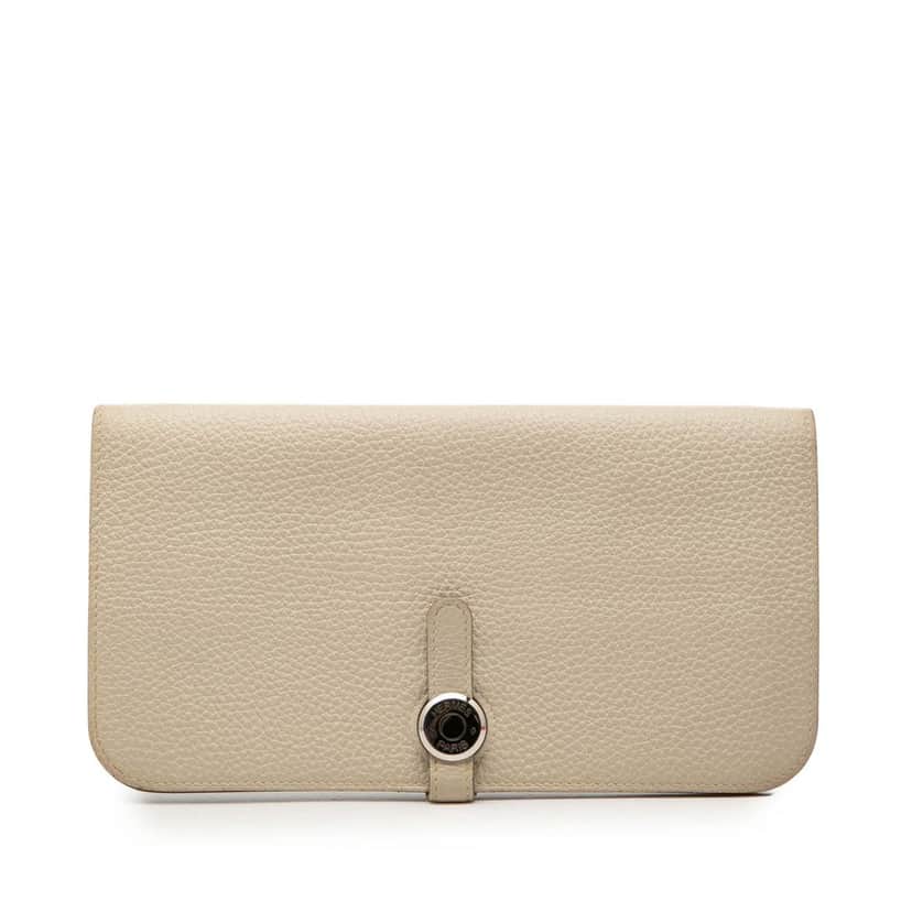 Hermès Togo Dogon Duo Wallet GM White Leather Very good condition - Front View