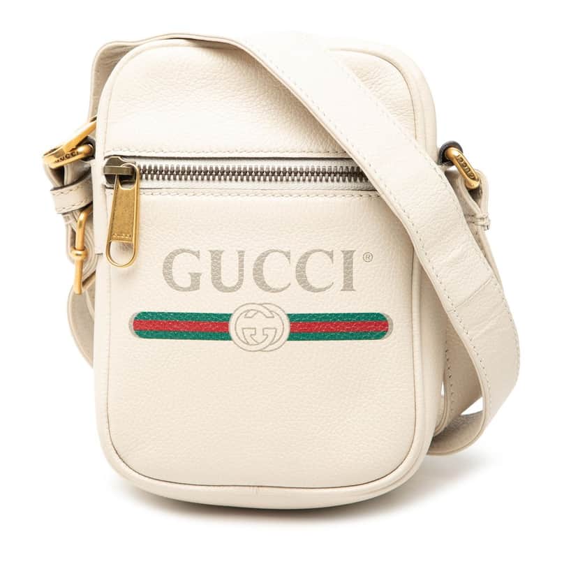 Gucci Mini Grained Calfskin Logo Crossbody White Leather Very good condition - Front View