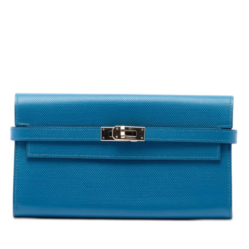 Hermès Grain d H Kelly Longue Wallet Blue Leather Very good condition - Front View