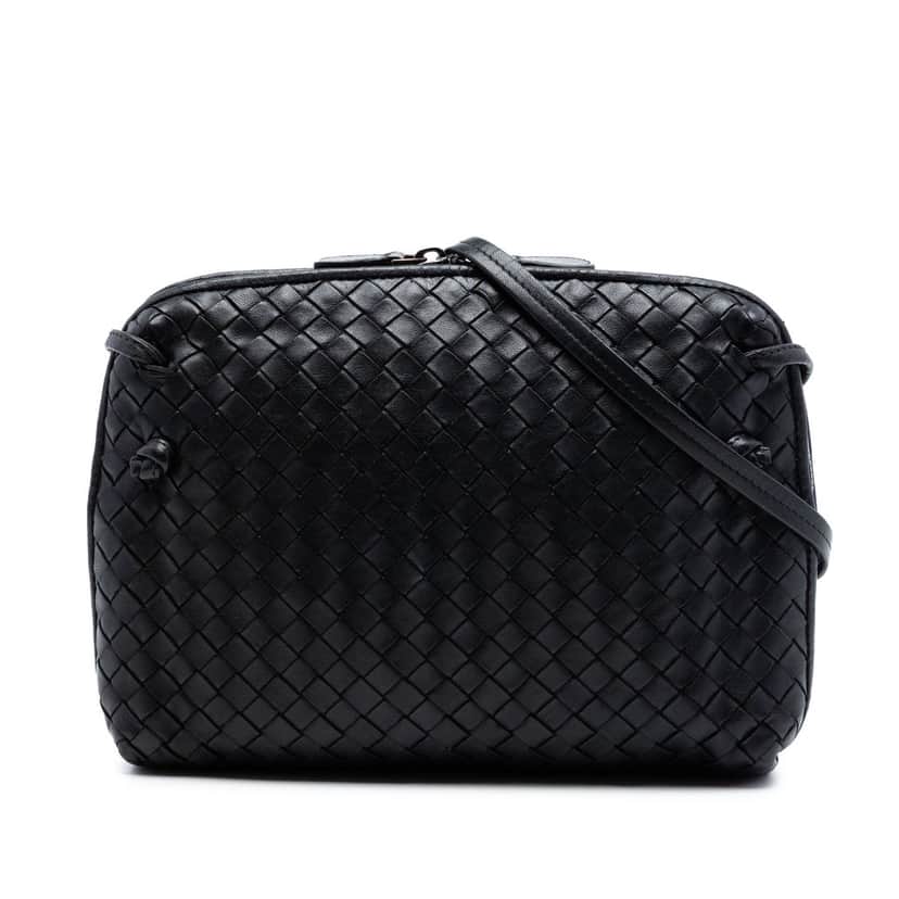 Bottega Veneta Nappa Intrecciato Nodini Crossbody Black Leather Very good condition - Front View