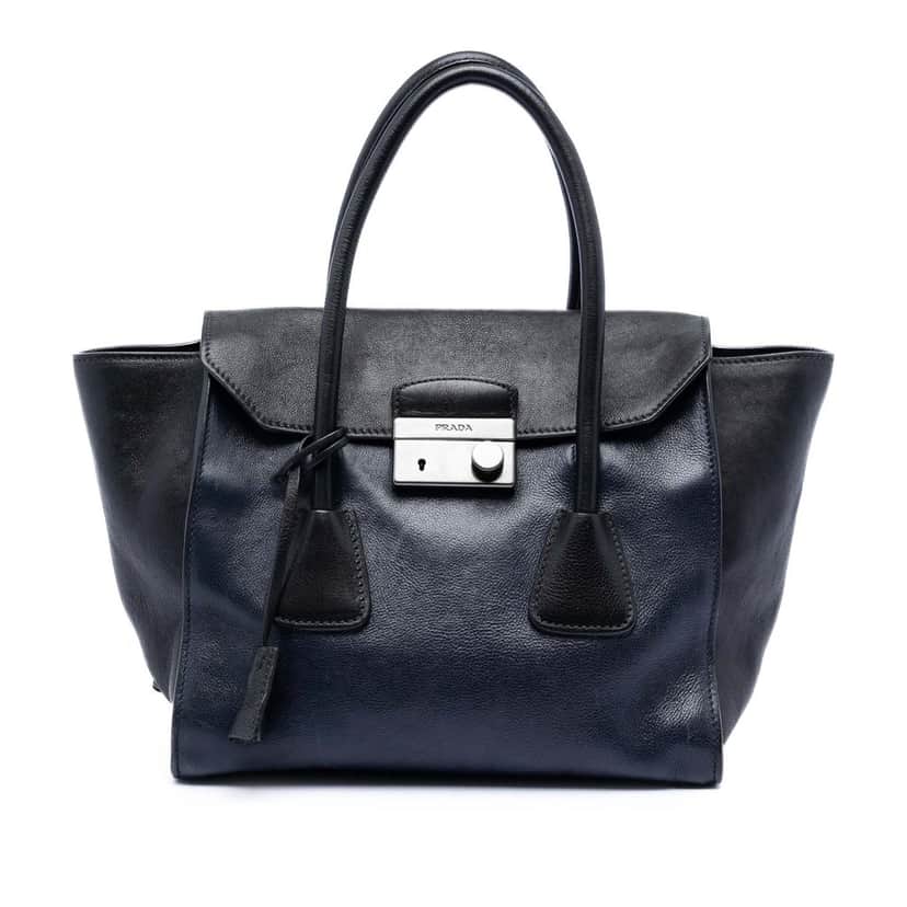 Prada Bicolor Glace Calf Sound Lock Satchel Blue Leather Very good condition - Front View