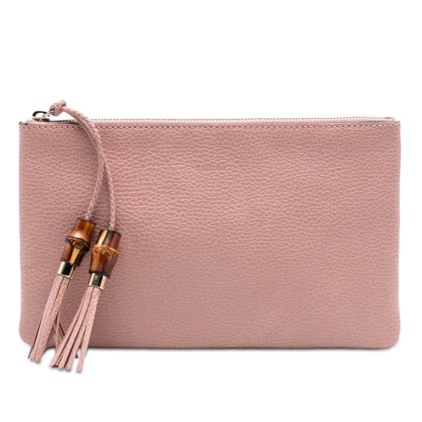 Gucci Calfskin Bamboo Clutch Pink Leather Very good condition - Front View