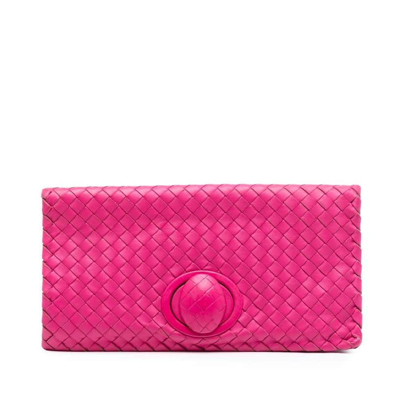 Bottega Veneta Nappa Intrecciato Turn Lock Clutch Pink Leather Very good condition - Front View