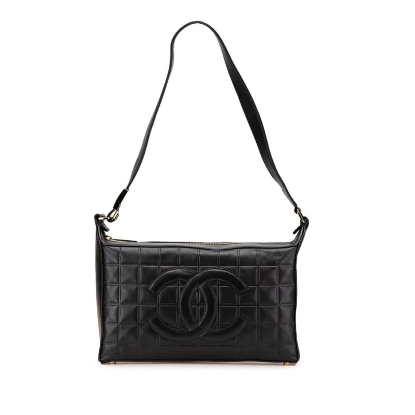 Chanel CC Choco Bar Lambskin Shoulder Bag Black Leather Very good condition - Front View