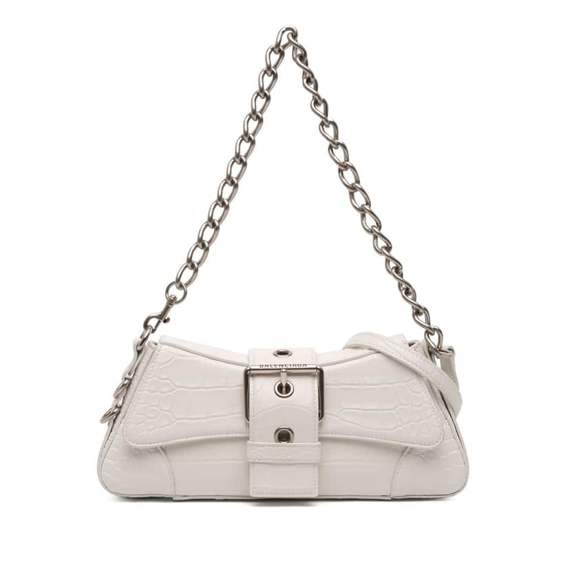 Balenciaga Small Croc Embossed Leather Lindsay Satchel White Leather Very good condition - Front View