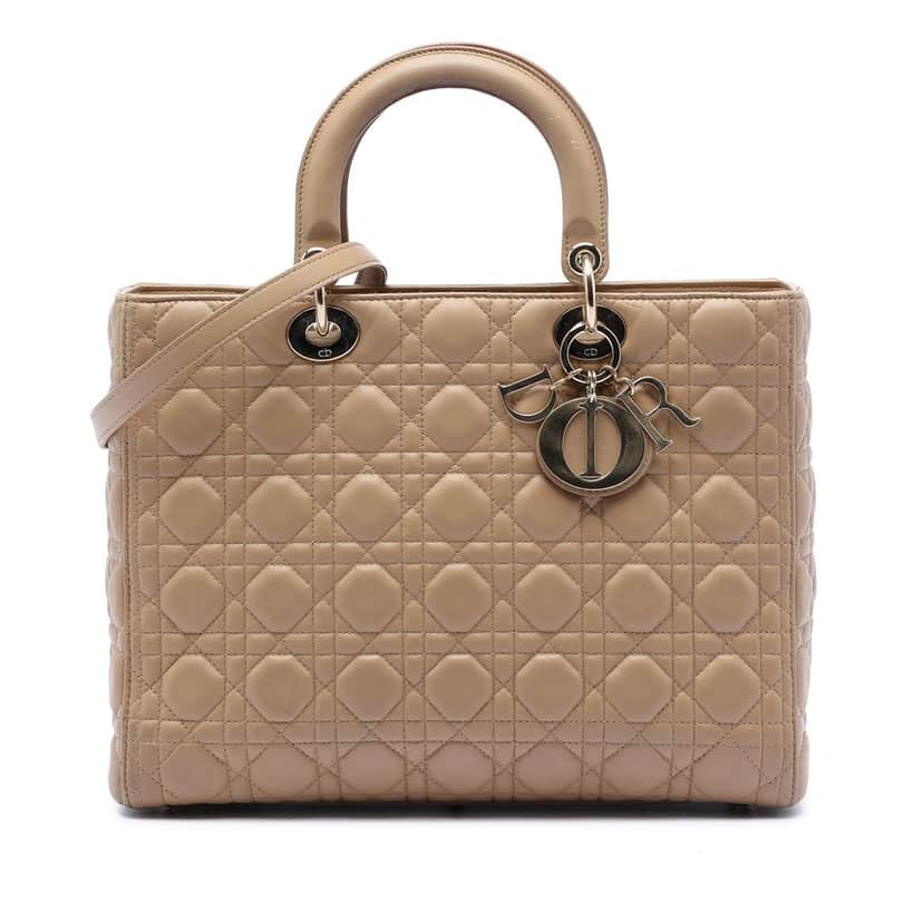Dior Large Lambskin Cannage Lady Dior Beige Leather Very good condition - Front View