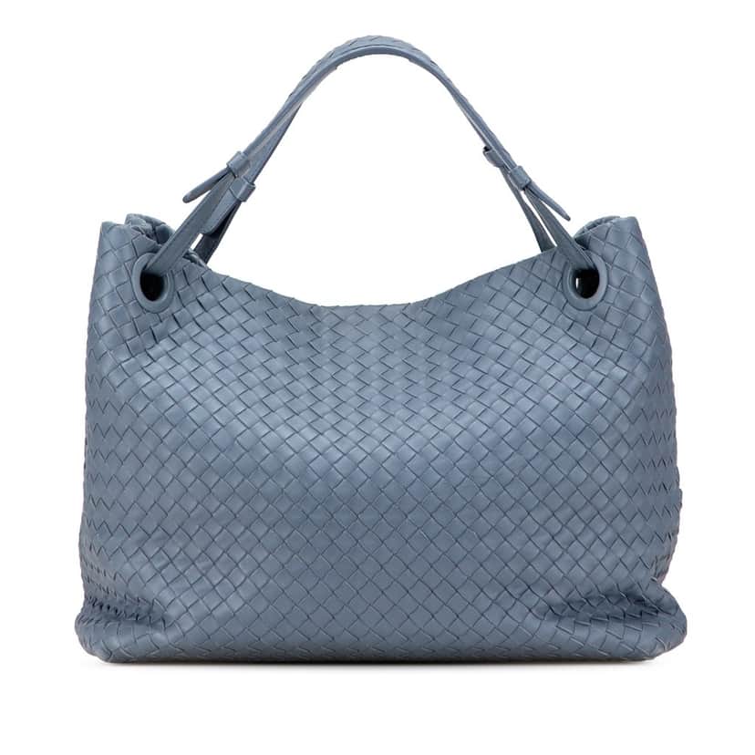 Bottega Veneta Medium Nappa Intrecciato Garda Tote Blue Leather Good condition - Front View