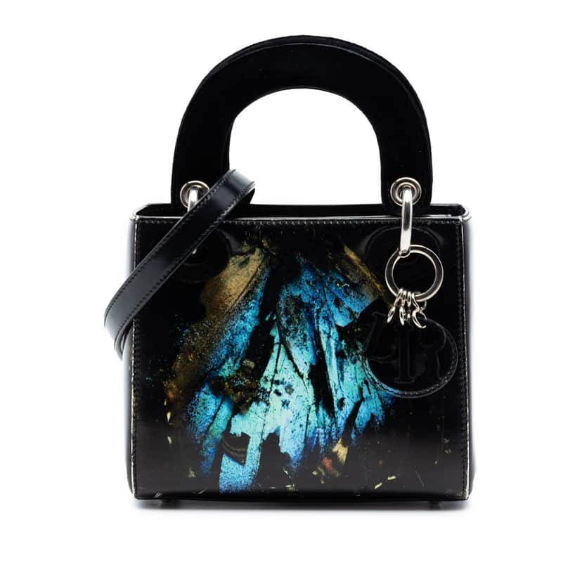 Dior Limited Edition Mat Collishaw Lady Art Mini Calfskin Butterfly Lady Dior Black Leather Very good condition - Front View