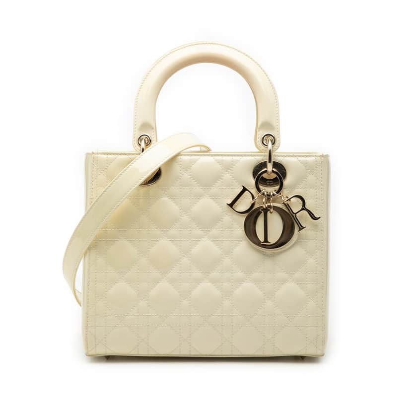 Dior Medium Patent Cannage Lady Dior White Leather Very good condition - Front View