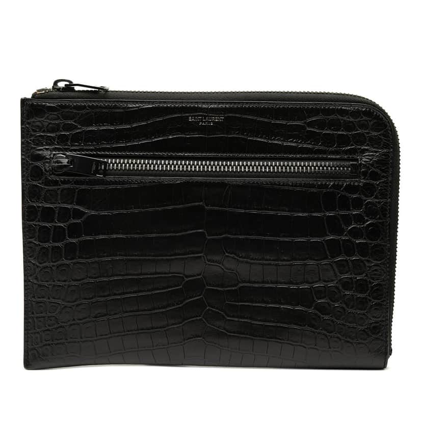 Saint Laurent Croc Embossed Leather Clutch Black Leather Very good condition - Front View