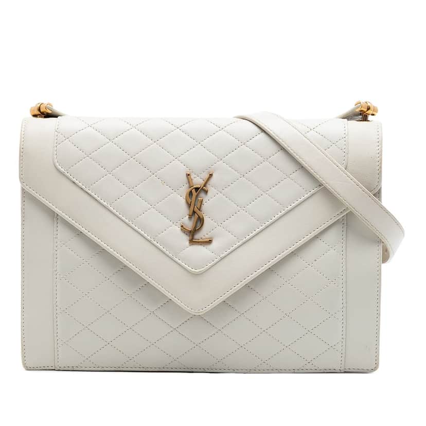 Saint Laurent Quilted Lambskin Monogram Gaby Crossbody White Leather Very good condition - Front View
