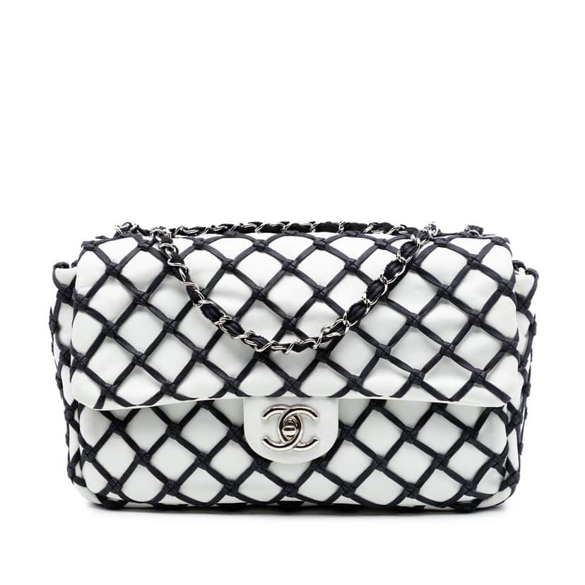 Chanel Jumbo Lambskin Canebiers Net Flap White Leather Very good condition - Front View
