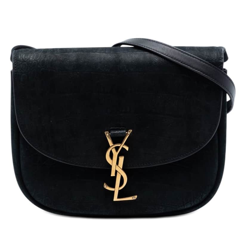 Saint Laurent Medium Croc Embossed Nubuck Monogram Kaia Crossbody Black Leather Very good condition - Front View