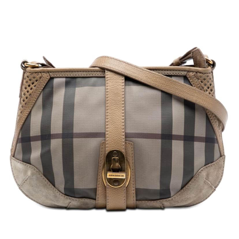 Burberry Smoke Check Coated Canvas Bartow Crossbody Beige Very good condition - Front View