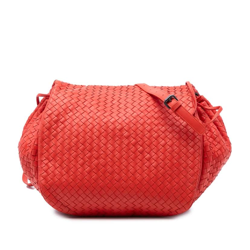 Bottega Veneta Nappa Intrecciato Flap Crossbody Red Leather Very good condition - Front View