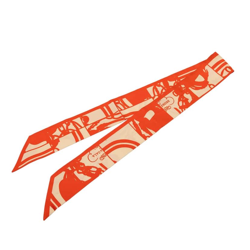 Hermès Brides De Gala Shadow Silk Twilly Scarf Orange Very good condition - Front View
