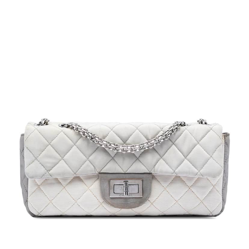 Chanel Small Tricolor Quilted Jersey Reissue 2.55 East West Flap White Very good condition - Front View