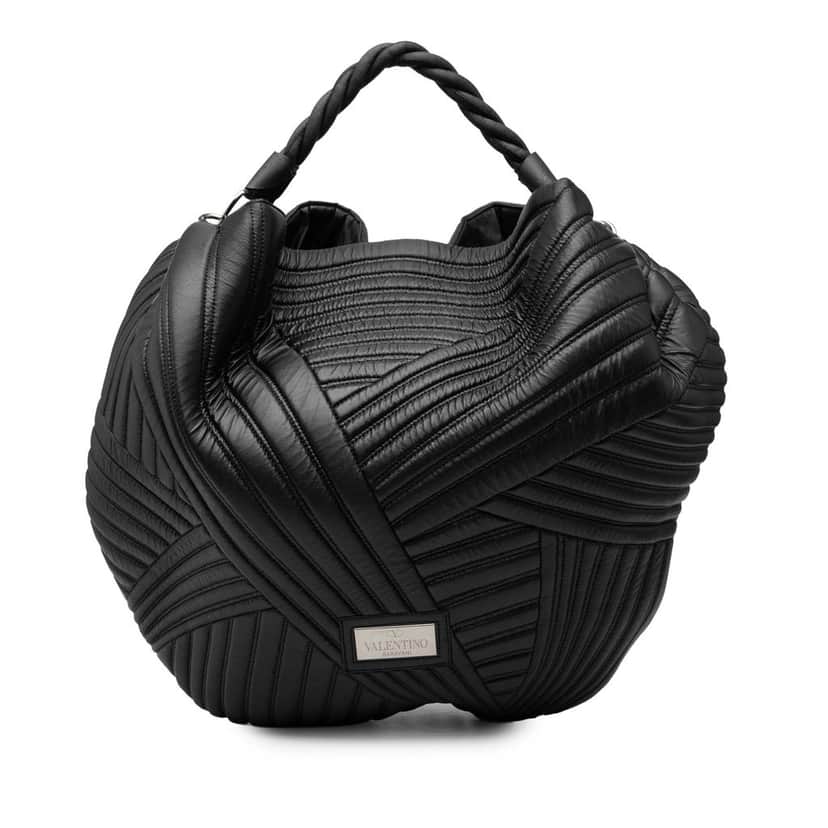 Valentino Leather Braided Stitch Hobo Black Leather Very good condition - Front View