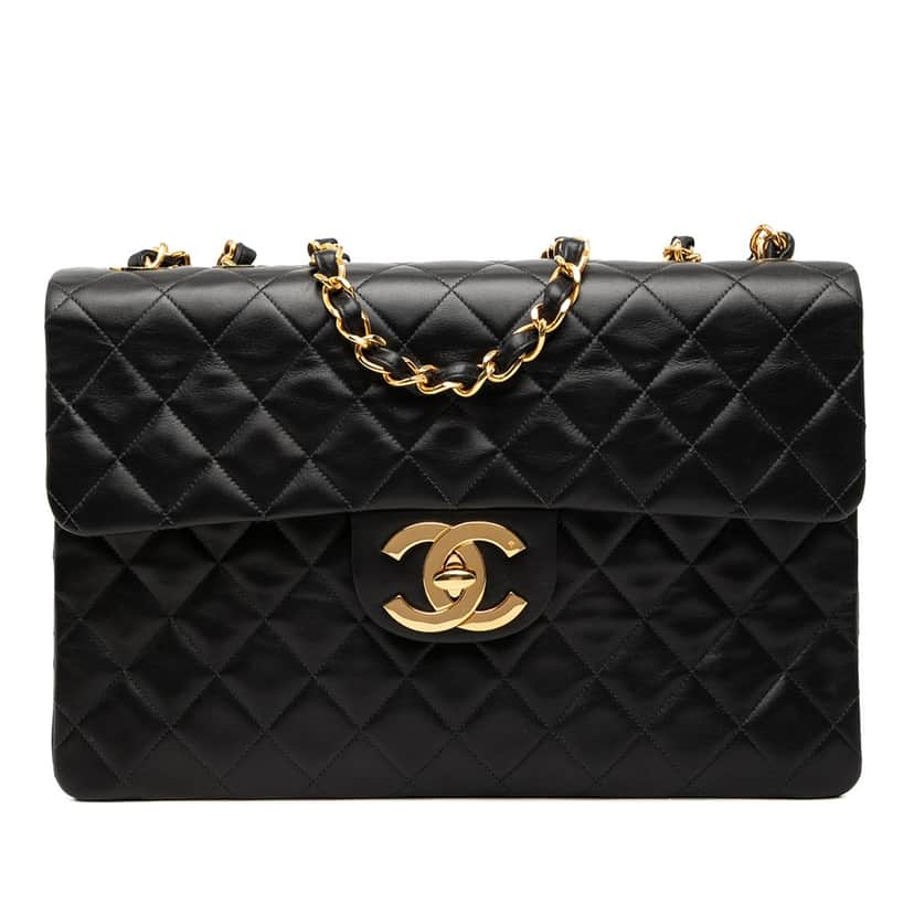 Chanel Maxi XL Classic Lambskin Single Flap Black Leather Very good condition - Front View