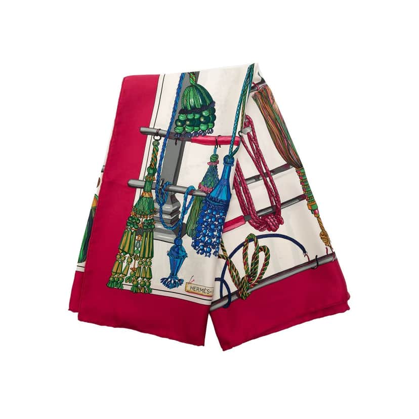 Hermès Passementerie Silk Scarf 90 White Very good condition - Front View