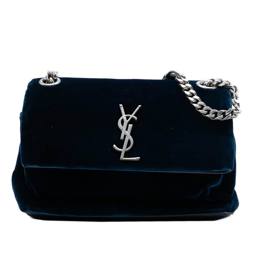 Saint Laurent Small Velvet Monogram West Hollywood Crossbody Blue Very good condition - Front View