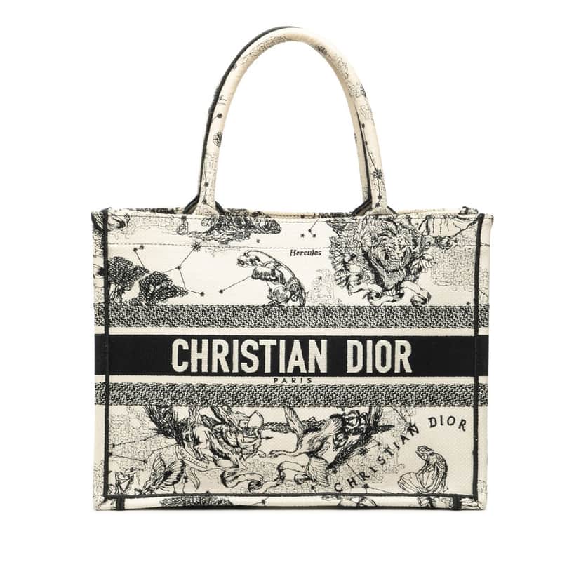 Dior Medium Canvas Embroidered Zodiac Toile De Jouy Book Tote White Very good condition - Front View